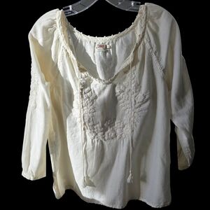 Faherty Organic Cotton Cream Embroidered Peasant Blouse Size Small